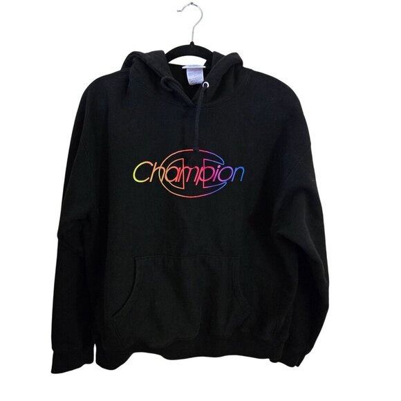Champion Reverse Weave Black Rainbow Logo Heavyweight Hoodie Size 2XL - Picture 2 of 6